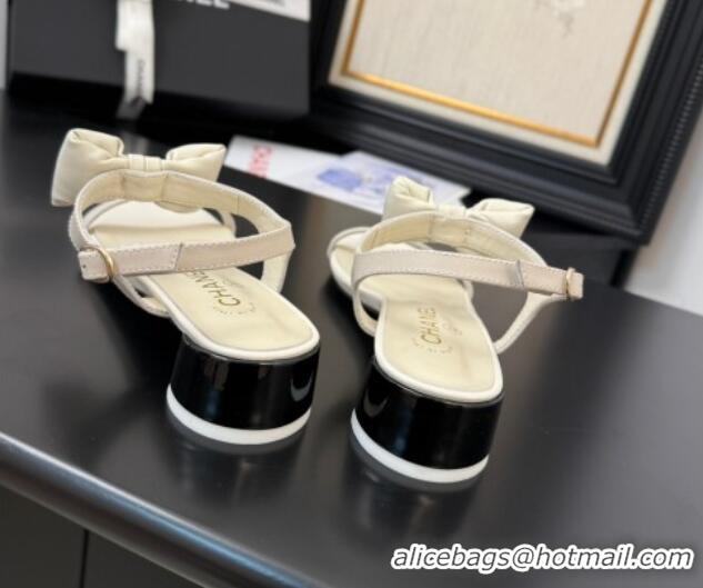 Charming Chanel Lambskin Heel Sandals 4cm with Bow White 2025 G46193