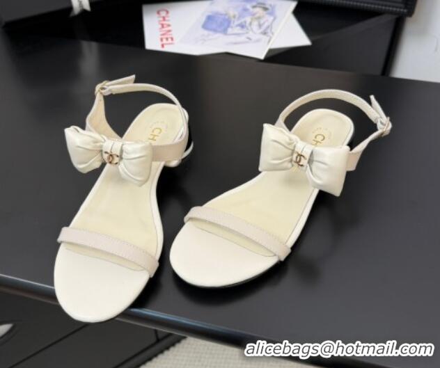 Charming Chanel Lambskin Heel Sandals 4cm with Bow White 2025 G46193