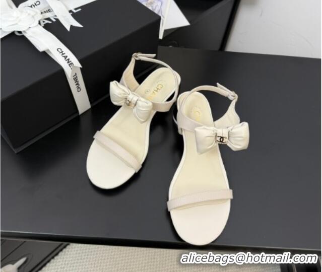 Charming Chanel Lambskin Heel Sandals 4cm with Bow White 2025 G46193