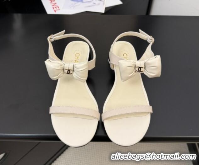 Charming Chanel Lambskin Heel Sandals 4cm with Bow White 2025 G46193