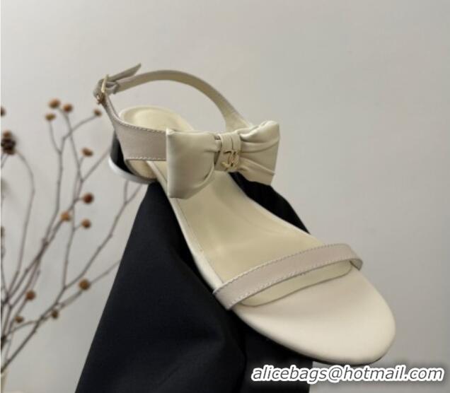 Charming Chanel Lambskin Heel Sandals 4cm with Bow White 2025 G46193