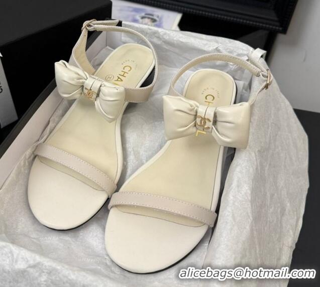 Charming Chanel Lambskin Heel Sandals 4cm with Bow White 2025 G46193