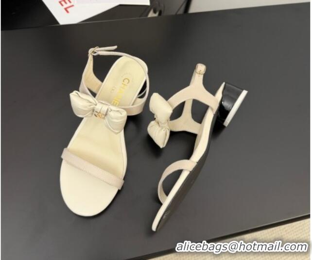 Charming Chanel Lambskin Heel Sandals 4cm with Bow White 2025 G46193