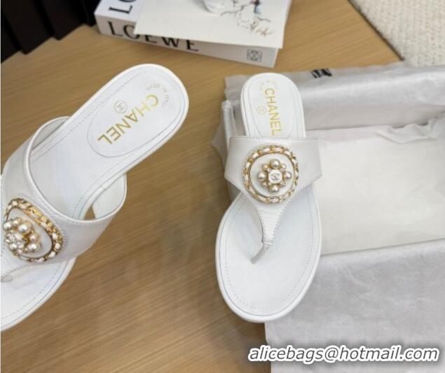 Good Product Chanel Calfskin Flat Slide Sandals with Circle Charm White 2025 CH041603