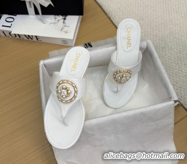Good Product Chanel Calfskin Flat Slide Sandals with Circle Charm White 2025 CH041603