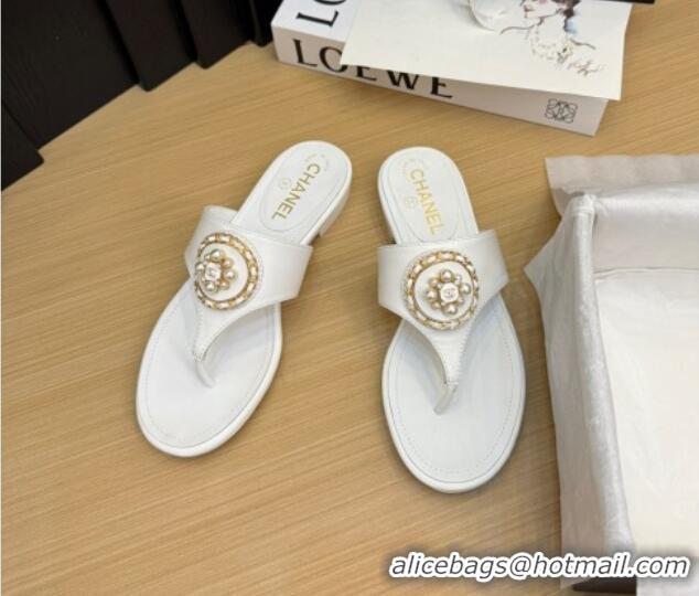 Good Product Chanel Calfskin Flat Slide Sandals with Circle Charm White 2025 CH041603
