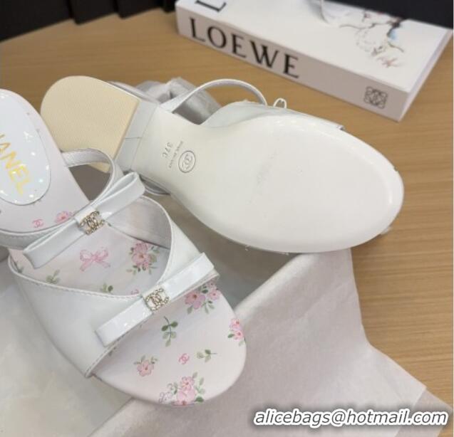 Unique Style Chanel Patent Calfskin Heel Slides Sandal with Bow White 2025 CH041604