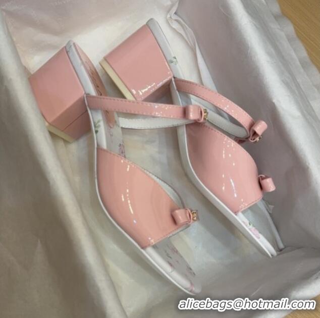 Good Quality Chanel Patent Calfskin Heel Slides Sandal with Bow Light Pink 2025 CH041604