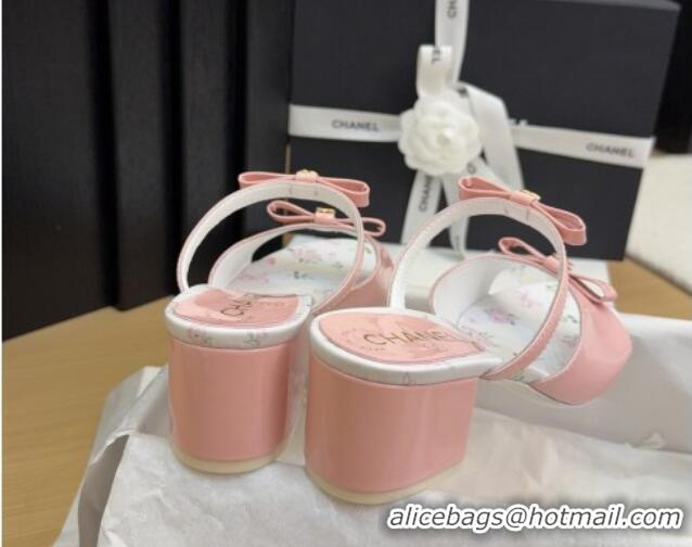 Good Quality Chanel Patent Calfskin Heel Slides Sandal with Bow Light Pink 2025 CH041604