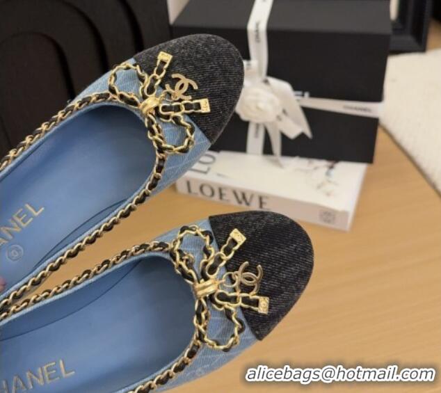 Good Looking Chanel Quilted Denim Pumps with Chain Bow Light Blue 2025 CH041605