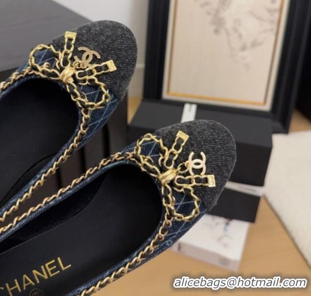 Best Product Chanel Quilted Denim Pumps with Chain Bow Dark Blue 2025 CH041605