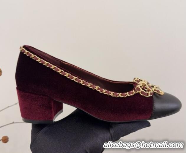 Sophisticated Chanel Velvet Pumps with Chain Bow Burgundy 2025 CH041605
