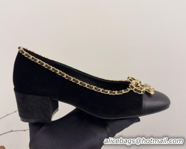 Buy Discount Chanel Velvet Pumps with Chain Bow Black 2025 CH041605