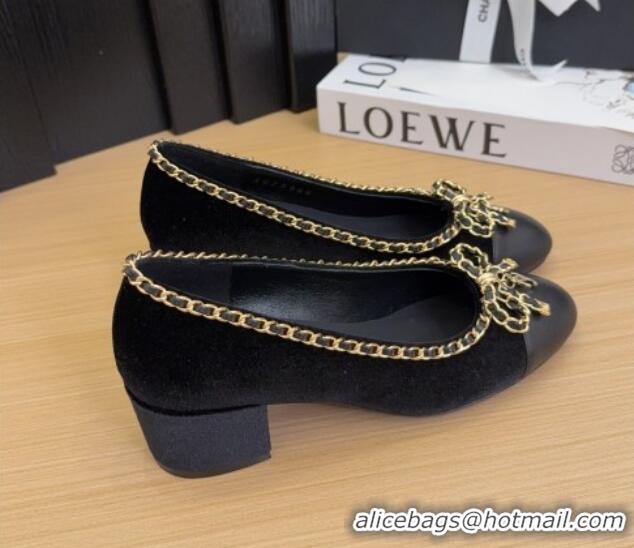Buy Discount Chanel Velvet Pumps with Chain Bow Black 2025 CH041605