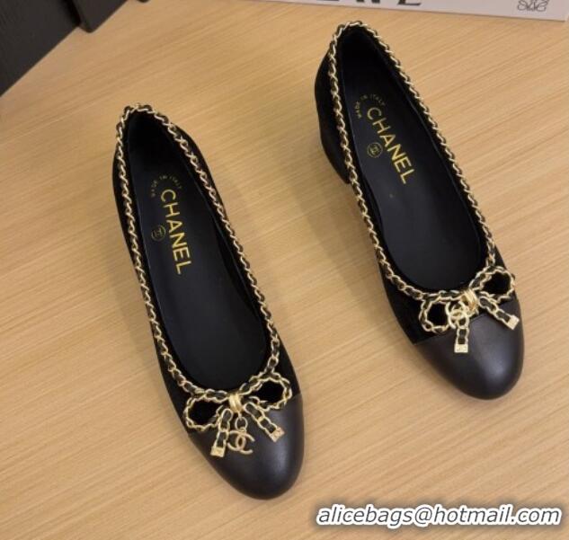 Buy Discount Chanel Velvet Pumps with Chain Bow Black 2025 CH041605