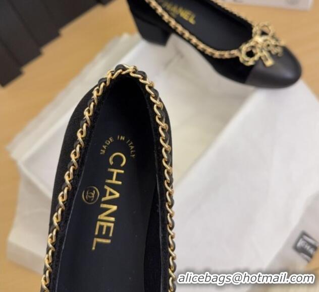Buy Discount Chanel Velvet Pumps with Chain Bow Black 2025 CH041605