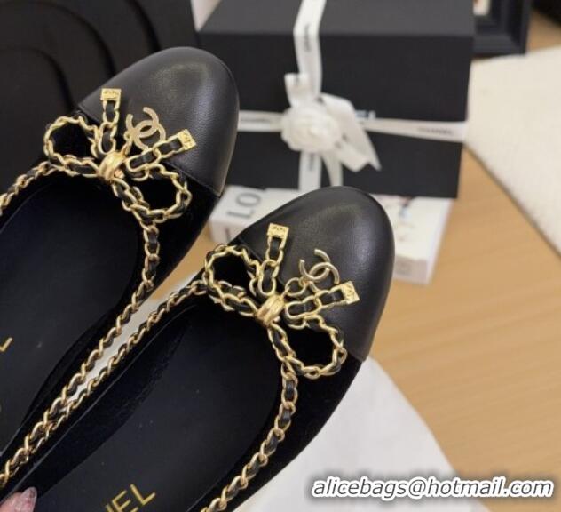 Buy Discount Chanel Velvet Pumps with Chain Bow Black 2025 CH041605