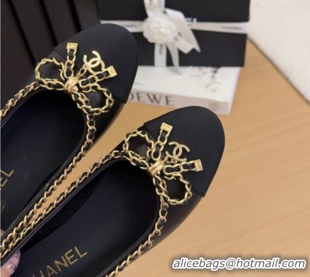Durable Chanel Calfskin Pumps with Chain Bow Black 2025 CH041605