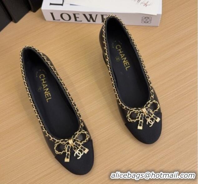 Durable Chanel Calfskin Pumps with Chain Bow Black 2025 CH041605