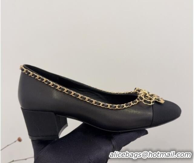 Durable Chanel Calfskin Pumps with Chain Bow Black 2025 CH041605