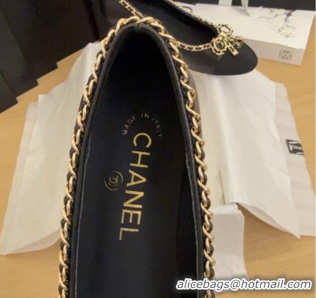 Durable Chanel Calfskin Pumps with Chain Bow Black 2025 CH041605