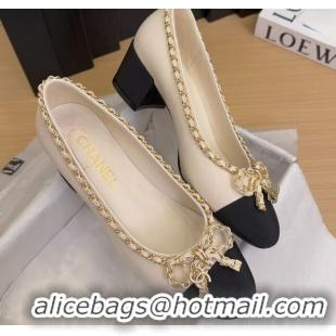 Top Design Chanel Calfskin Pumps with Chain Bow White 2025 CH041605