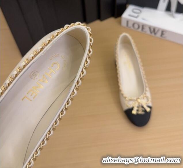 Top Design Chanel Calfskin Pumps with Chain Bow White 2025 CH041605