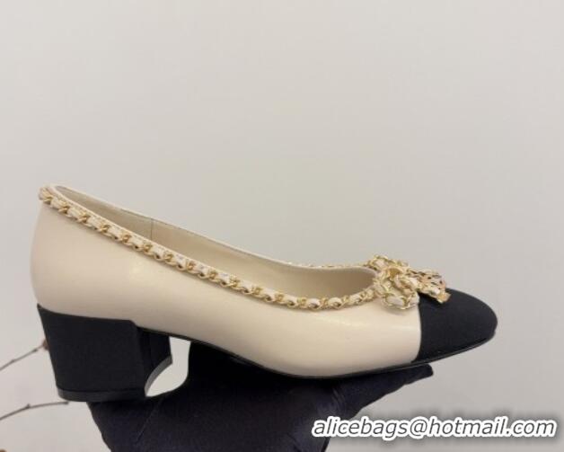 Top Design Chanel Calfskin Pumps with Chain Bow White 2025 CH041605