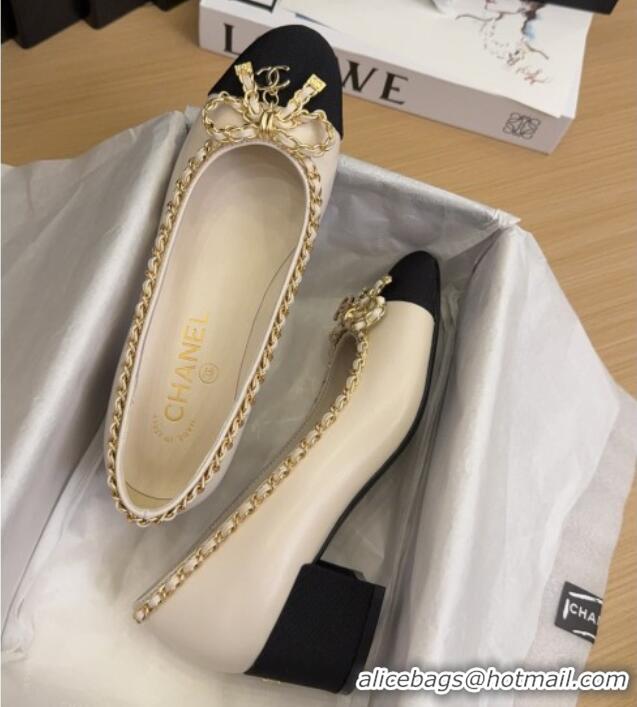 Top Design Chanel Calfskin Pumps with Chain Bow White 2025 CH041605