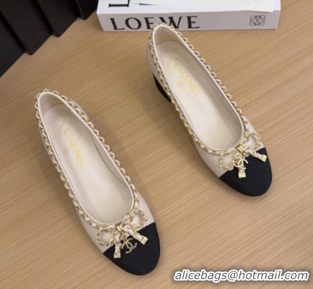 Top Design Chanel Calfskin Pumps with Chain Bow White 2025 CH041605