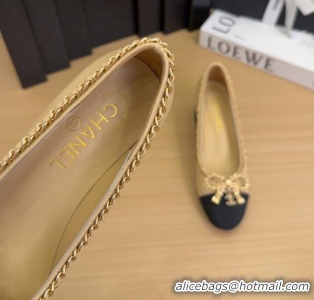 Duplicate Chanel Calfskin Pumps with Chain Bow Beige 2025 CH041605