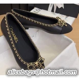 Cheap Price Chanel Calfskin Ballet Flats with Chain Bow Black 2025 CH041605