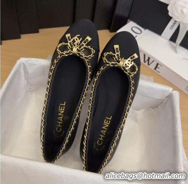 Cheap Price Chanel Calfskin Ballet Flats with Chain Bow Black 2025 CH041605