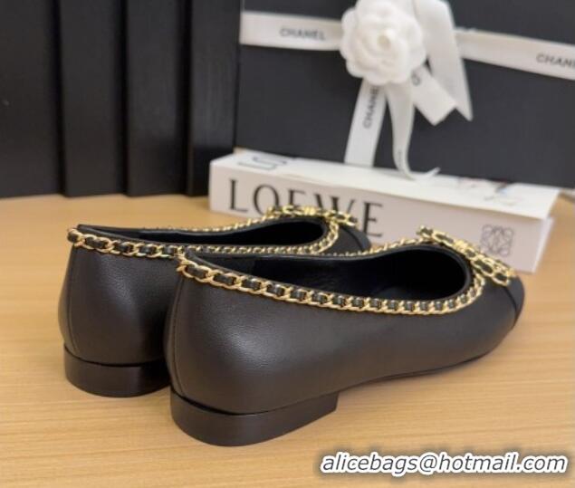 Cheap Price Chanel Calfskin Ballet Flats with Chain Bow Black 2025 CH041605