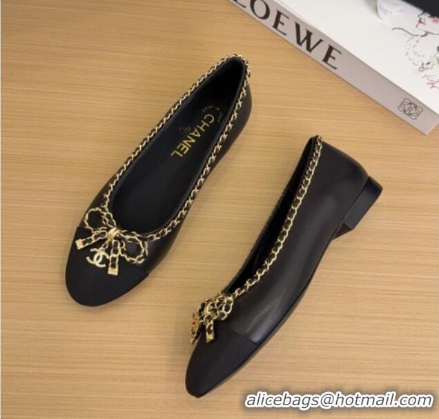 Cheap Price Chanel Calfskin Ballet Flats with Chain Bow Black 2025 CH041605