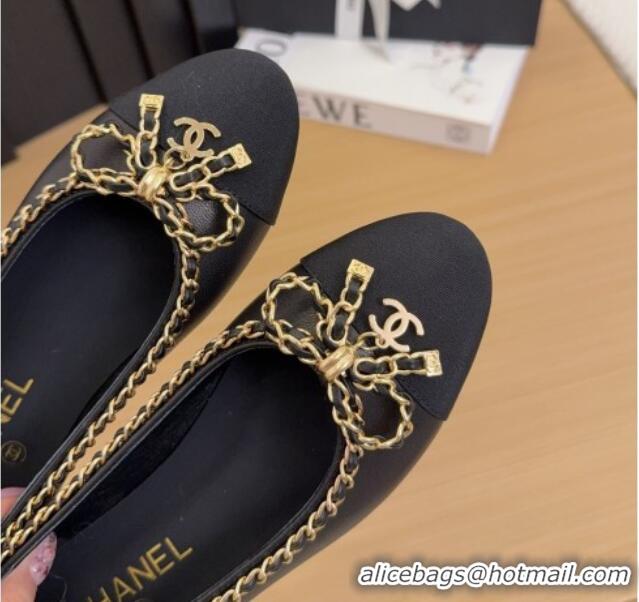 Cheap Price Chanel Calfskin Ballet Flats with Chain Bow Black 2025 CH041605