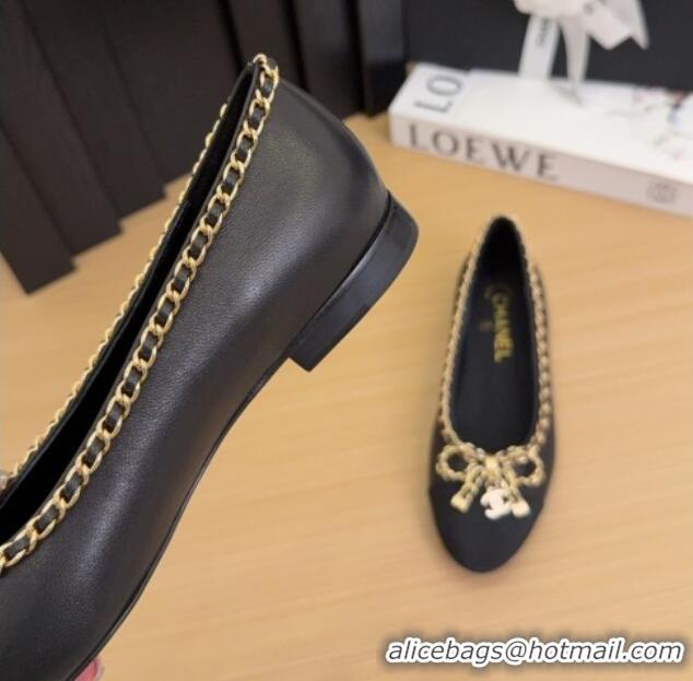 Cheap Price Chanel Calfskin Ballet Flats with Chain Bow Black 2025 CH041605