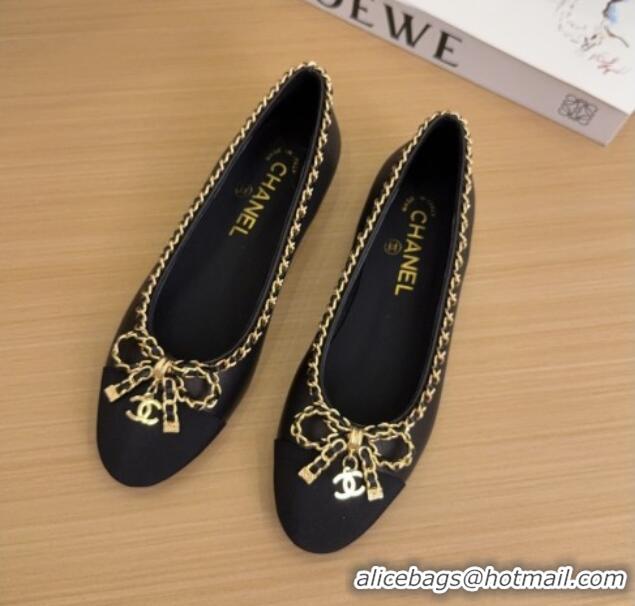 Cheap Price Chanel Calfskin Ballet Flats with Chain Bow Black 2025 CH041605