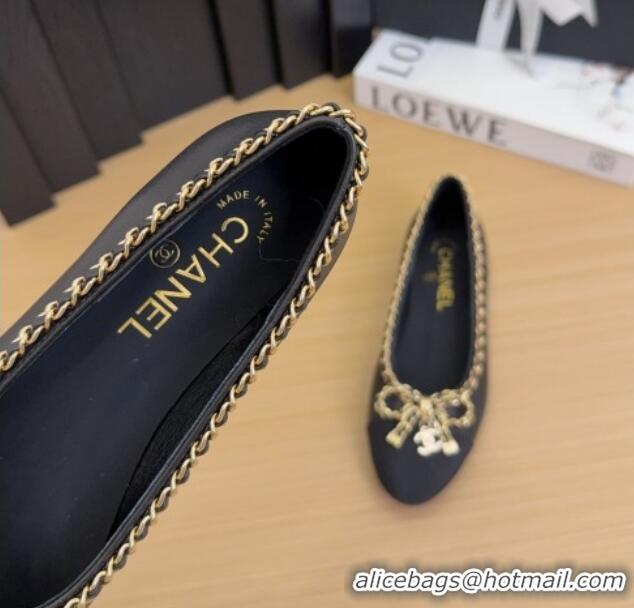 Cheap Price Chanel Calfskin Ballet Flats with Chain Bow Black 2025 CH041605