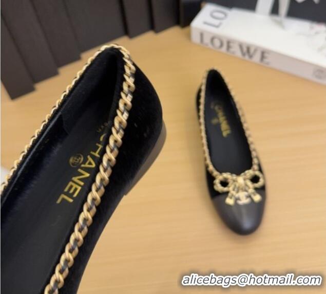 Trendy Design Chanel Velvet Ballet Flats with Chain Bow Black 2025 CH041605