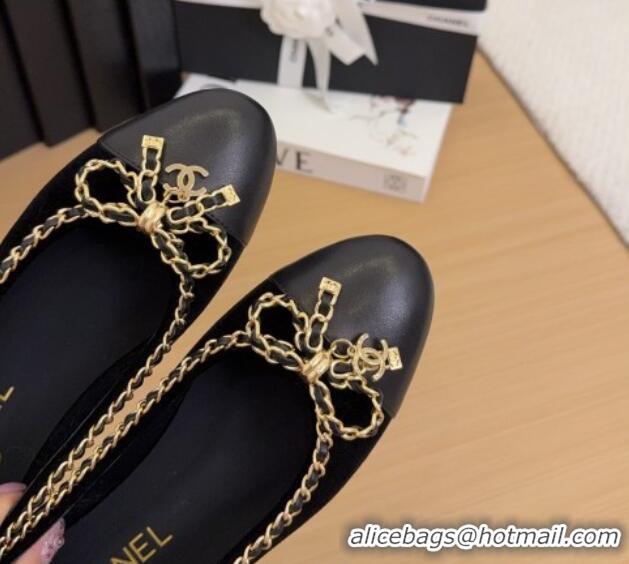 Trendy Design Chanel Velvet Ballet Flats with Chain Bow Black 2025 CH041605