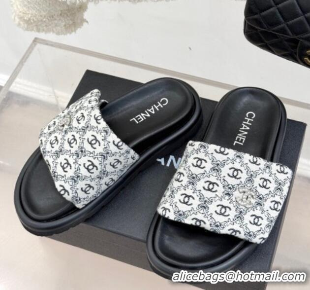 Big Discount Chanel Printed Canvas Pillow Flat Slides Sandal Black 2025 CH041607 