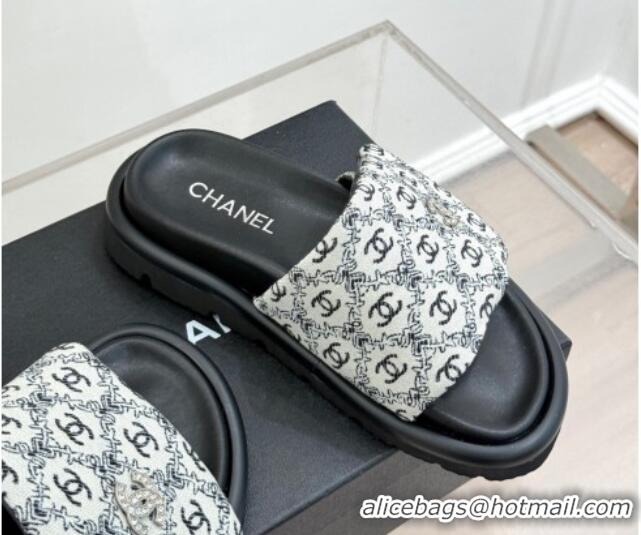Big Discount Chanel Printed Canvas Pillow Flat Slides Sandal Black 2025 CH041607 