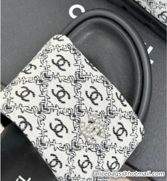 Big Discount Chanel Printed Canvas Pillow Flat Slides Sandal Black 2025 CH041607 