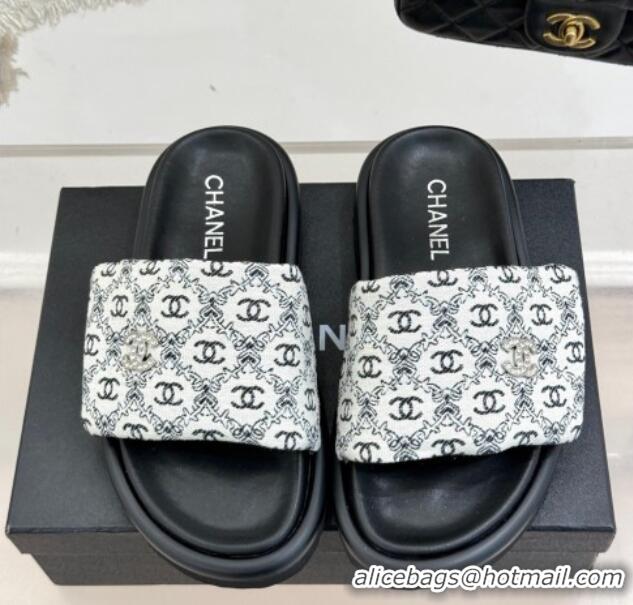 Big Discount Chanel Printed Canvas Pillow Flat Slides Sandal Black 2025 CH041607 