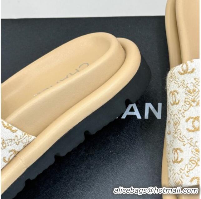 Cheap Price Chanel Printed Canvas Pillow Flat Slides Sandal Beige 2025 CH041607