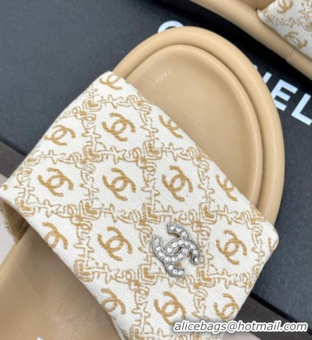 Cheap Price Chanel Printed Canvas Pillow Flat Slides Sandal Beige 2025 CH041607