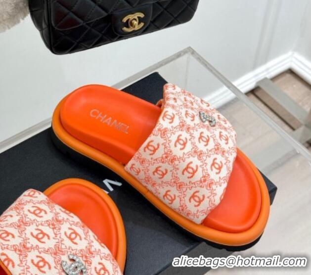 1:1 aaaaa Chanel Printed Canvas Pillow Flat Slides Sandal Orange 2025 CH041607