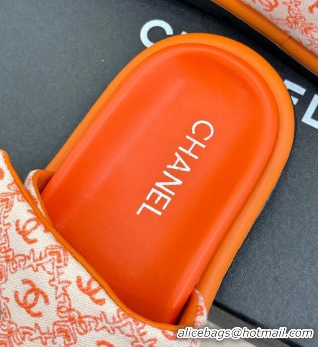 1:1 aaaaa Chanel Printed Canvas Pillow Flat Slides Sandal Orange 2025 CH041607
