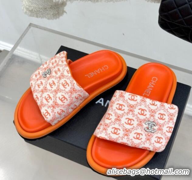 1:1 aaaaa Chanel Printed Canvas Pillow Flat Slides Sandal Orange 2025 CH041607